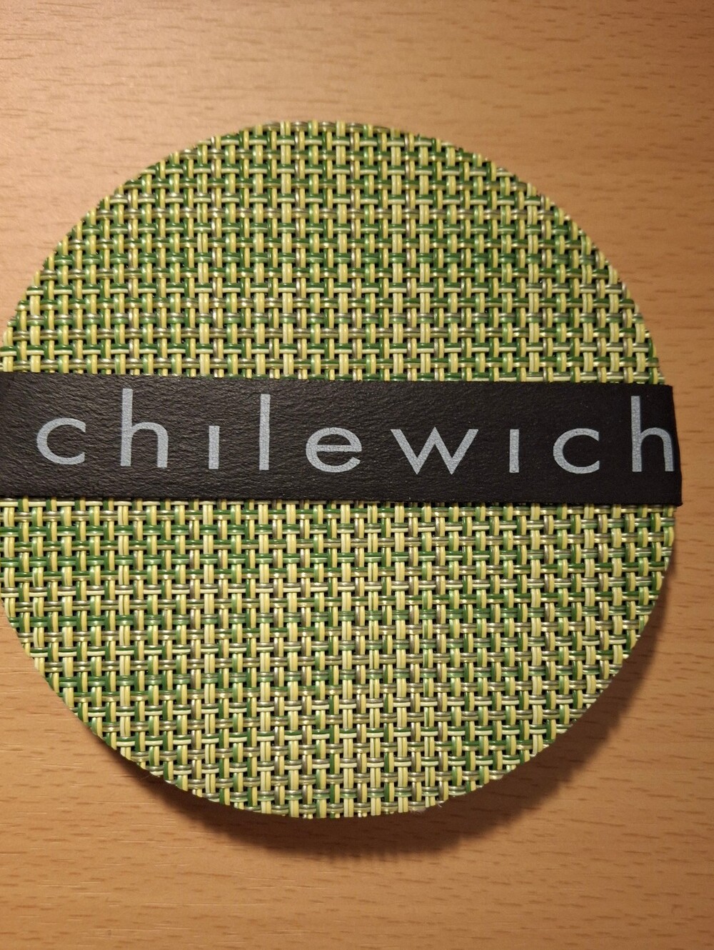 Chilewich Mini Basketweave Dill 10pc 4in Round Coasters Green/Black Non-Slip